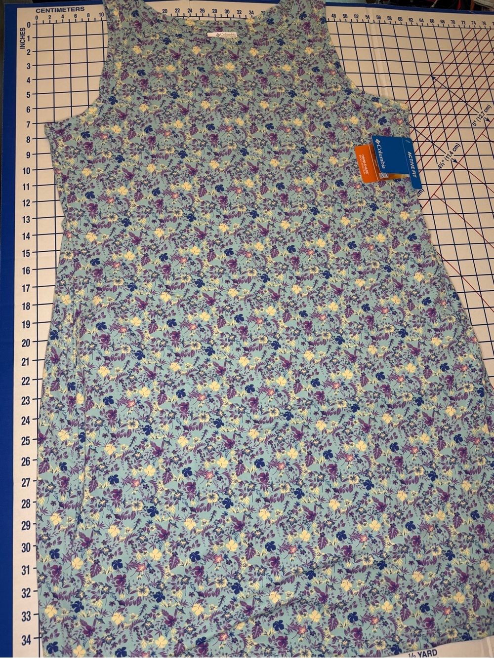 Columbia Light Blue Floral Sleeveless Dress with Purple & Yellow Accents